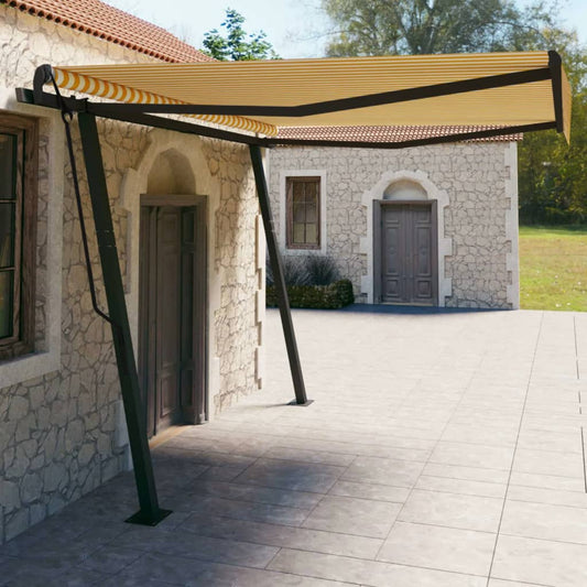 Berkfield Manual Retractable Awning with Posts 4x3 m Yellow and White