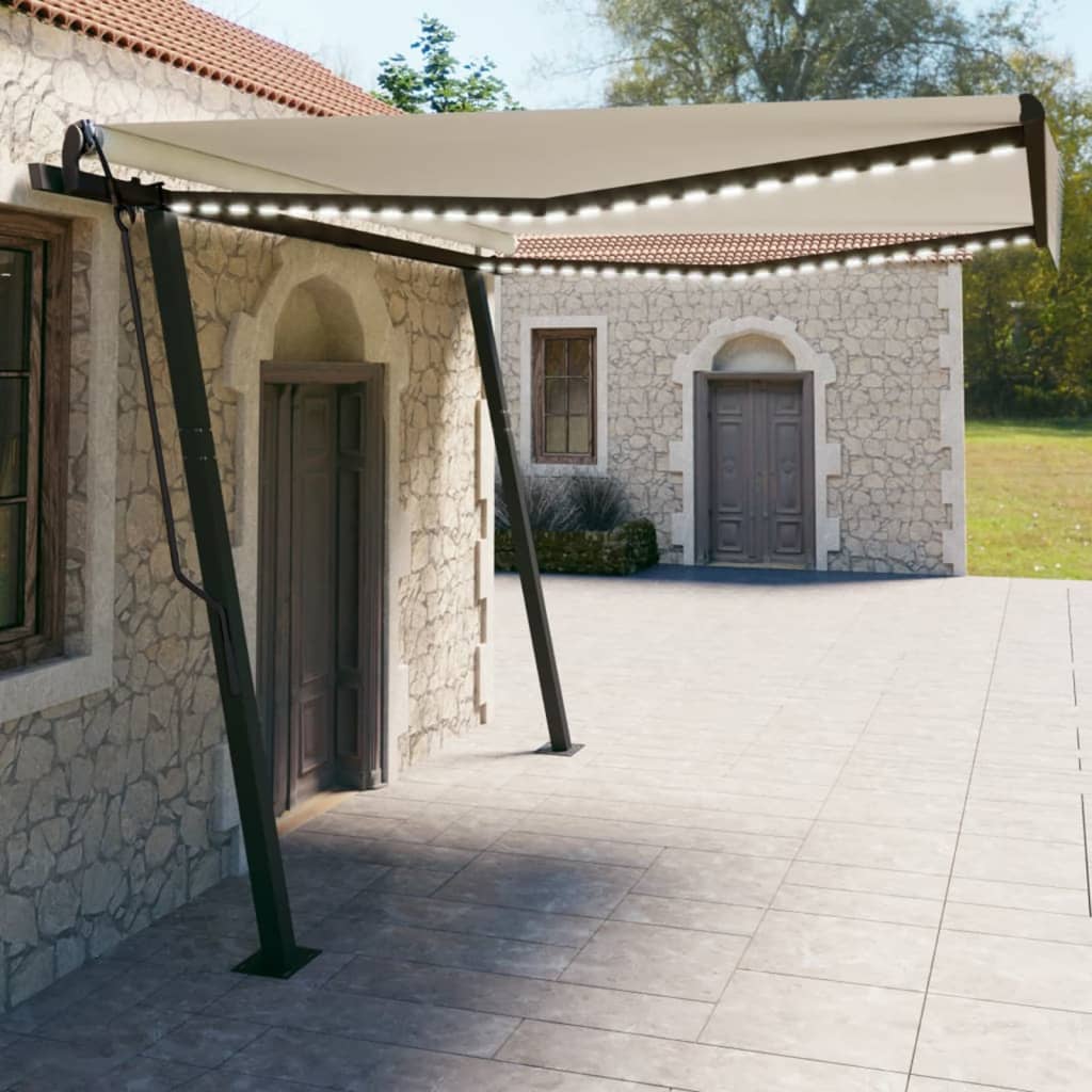 Berkfield Manual Retractable Awning with LED 4x3 m Cream