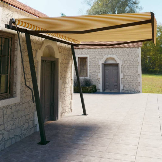 Berkfield Manual Retractable Awning with Posts 4.5x3 m Yellow and White