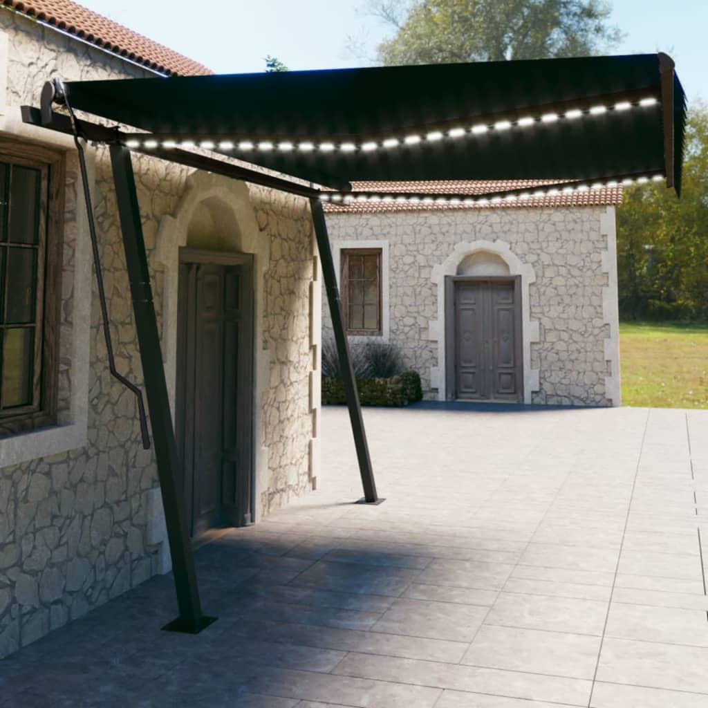 Berkfield Manual Retractable Awning with LED 4.5x3 m Anthracite