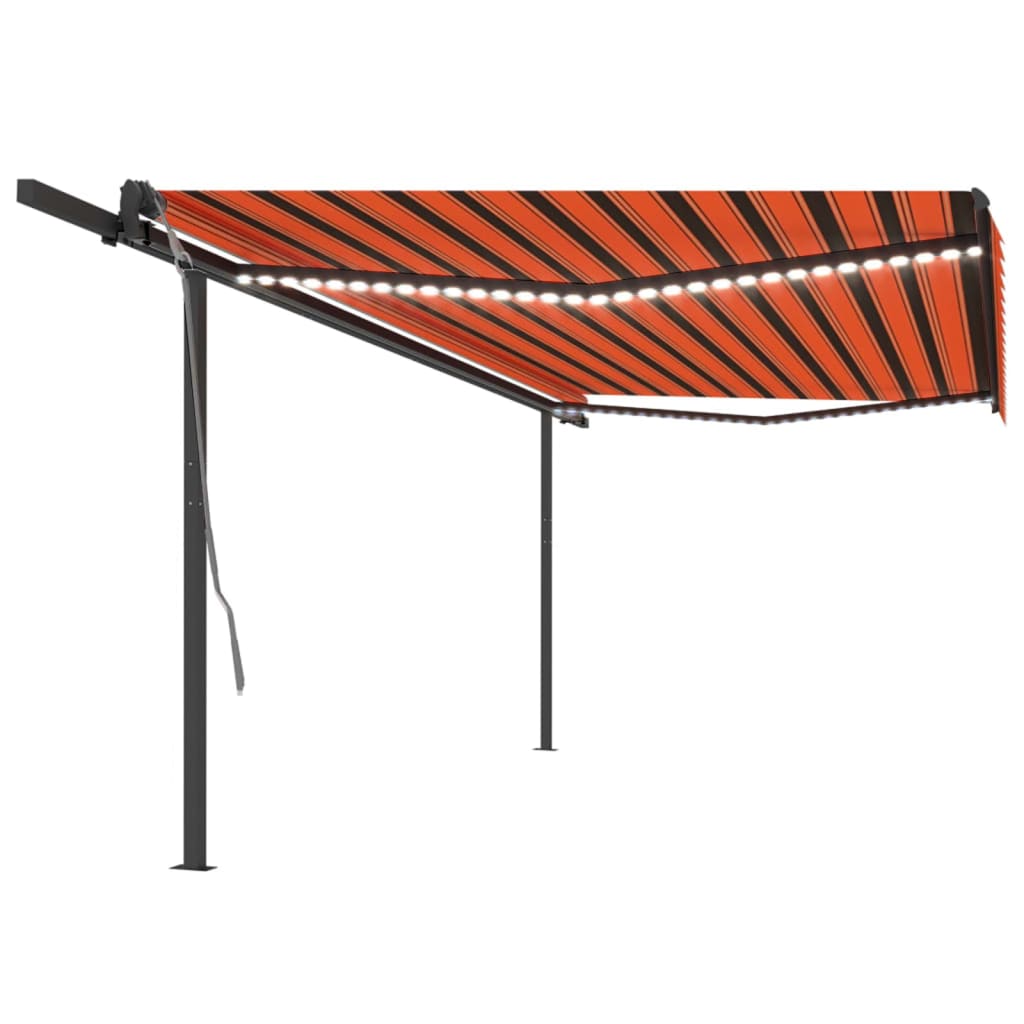 Berkfield Manual Retractable Awning with LED 5x3 m Orange and Brown