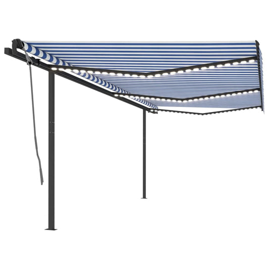 Berkfield Manual Retractable Awning with LED 6x3 m Blue and White