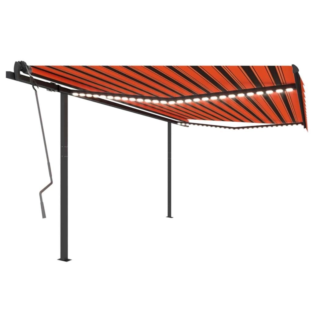 Berkfield Manual Retractable Awning with LED 4x3.5 m Orange and Brown