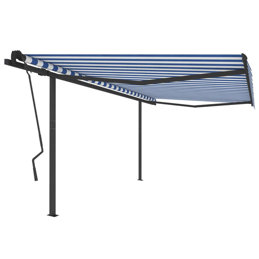 Berkfield Manual Retractable Awning with Posts 4.5x3.5 m Blue and White