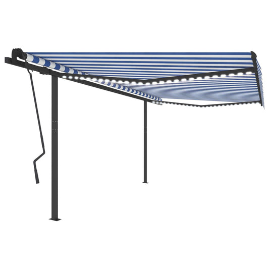 Berkfield Manual Retractable Awning with LED 4.5x3.5 m Blue and White