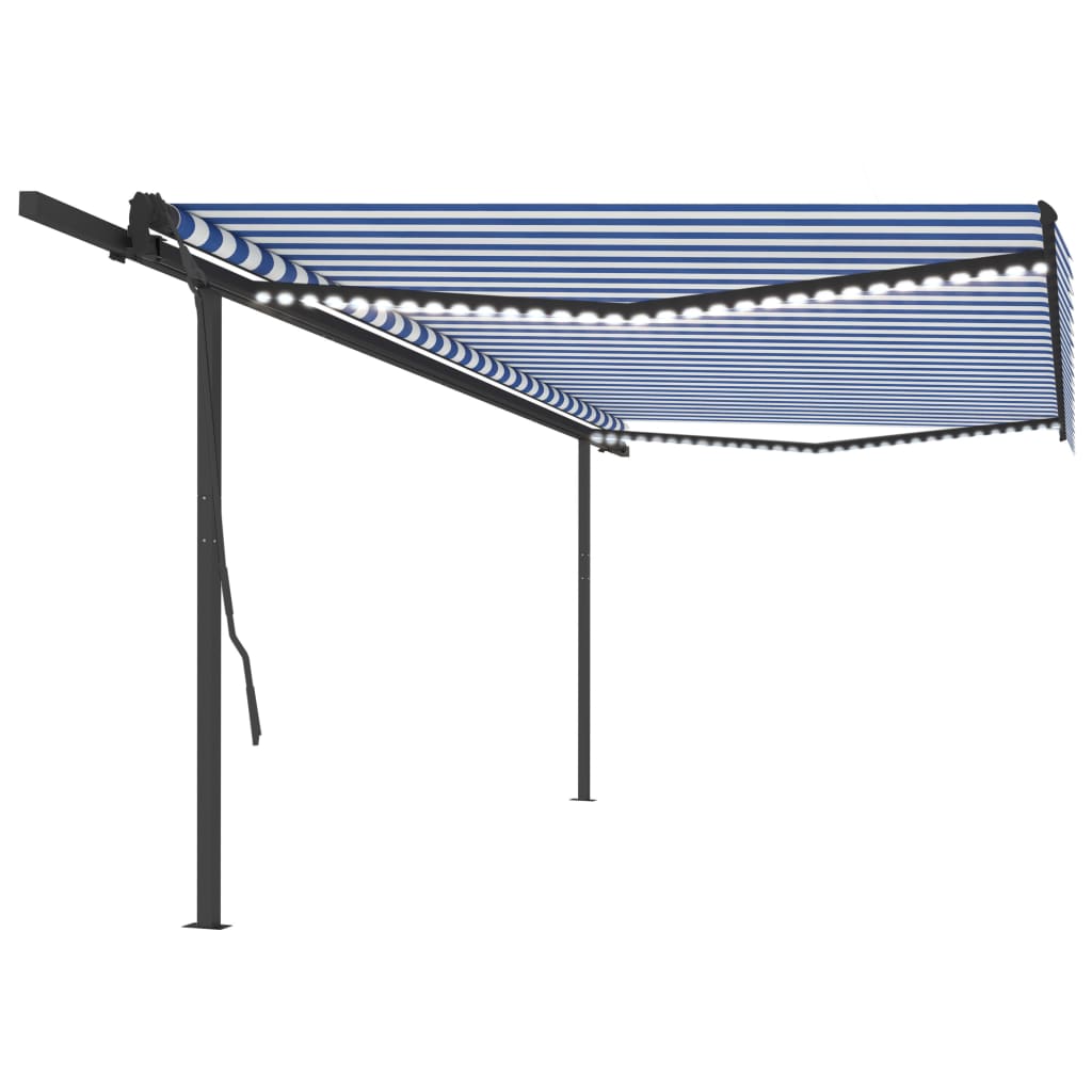 Berkfield Manual Retractable Awning with LED 5x3.5 m Blue and White