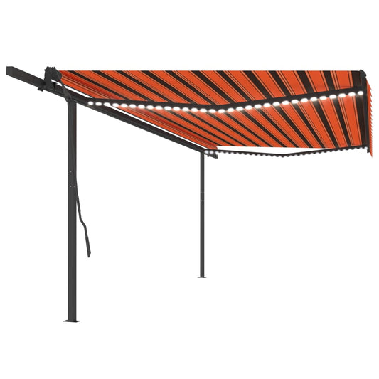 Berkfield Manual Retractable Awning with LED 5x3.5 m Orange and Brown