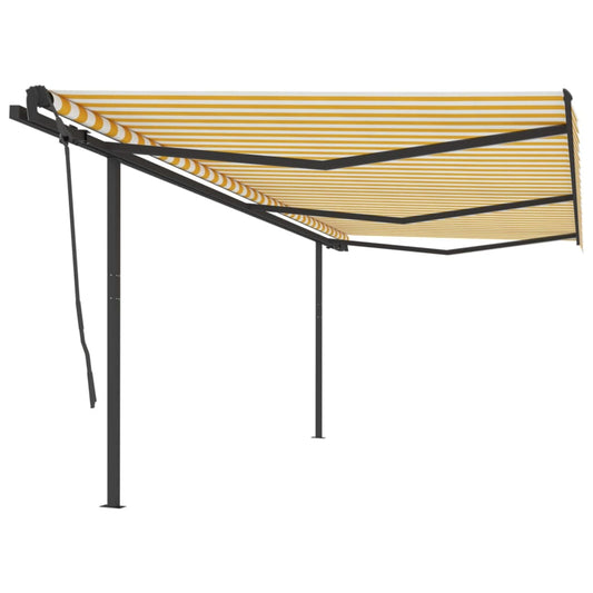 Berkfield Manual Retractable Awning with Posts 6x3.5 m Yellow and White