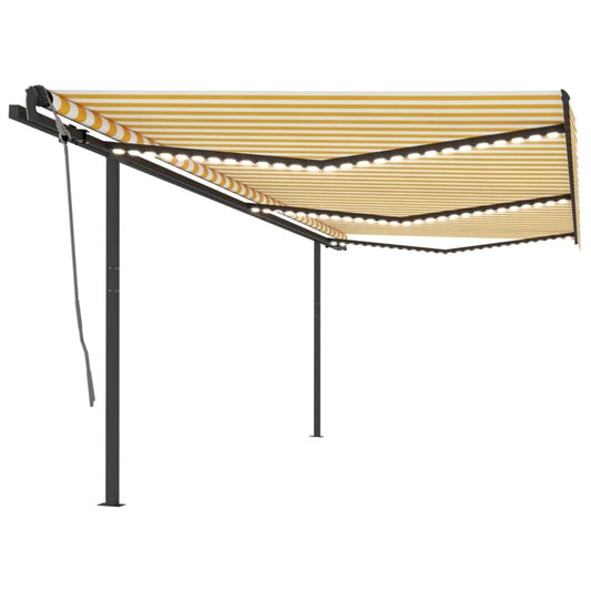 Berkfield Manual Retractable Awning with LED 6x3.5 m Yellow and White