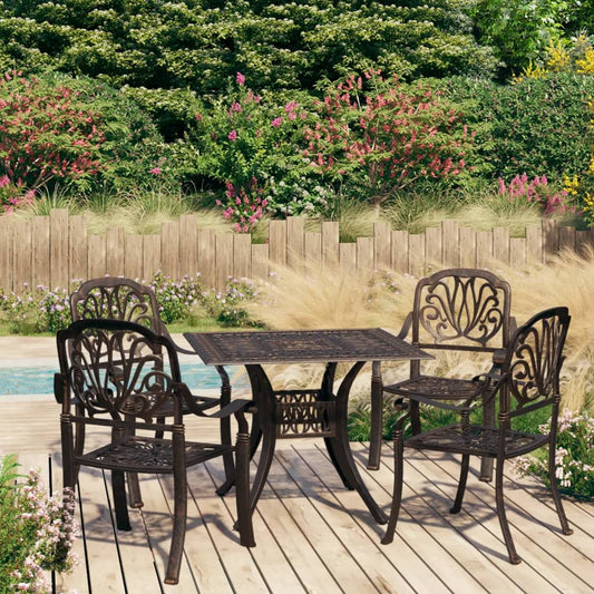 Berkfield 5 Piece Bistro Set Cast Aluminium Bronze