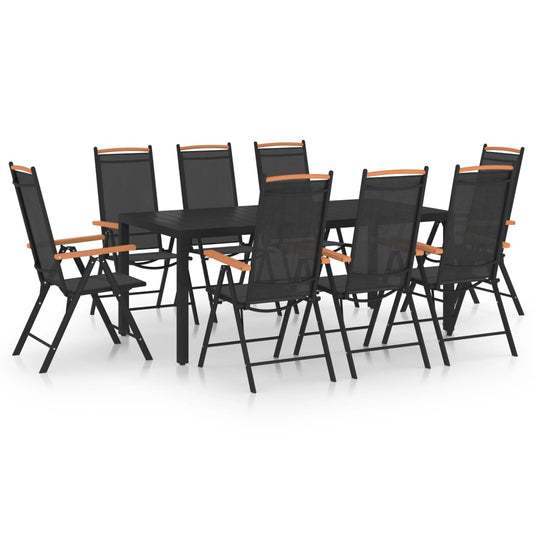 Berkfield 9 Piece Garden Dining Set Aluminium Black