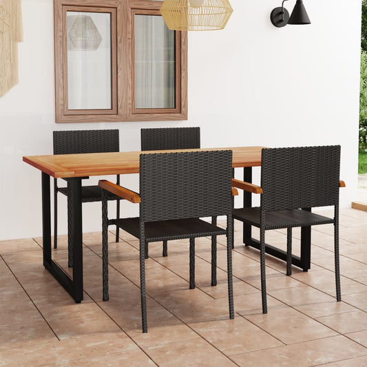 Berkfield 5 Piece Garden Dining Set Poly Rattan Black