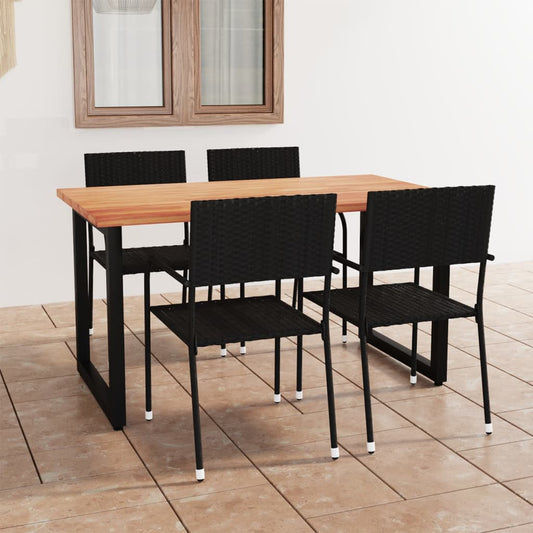 Berkfield 5 Piece Garden Dining Set Poly Rattan Black