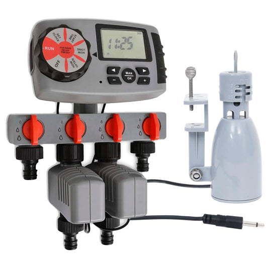 Berkfield Automatic Water Timer with 4 Stations and Rain Sensor 3 V