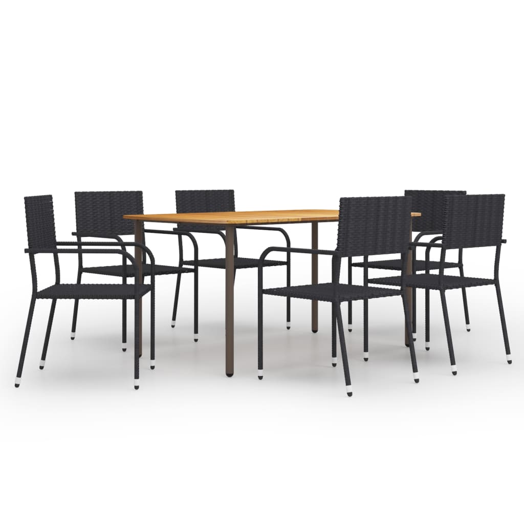 Berkfield 7 Piece Garden Dining Set Poly Rattan Black