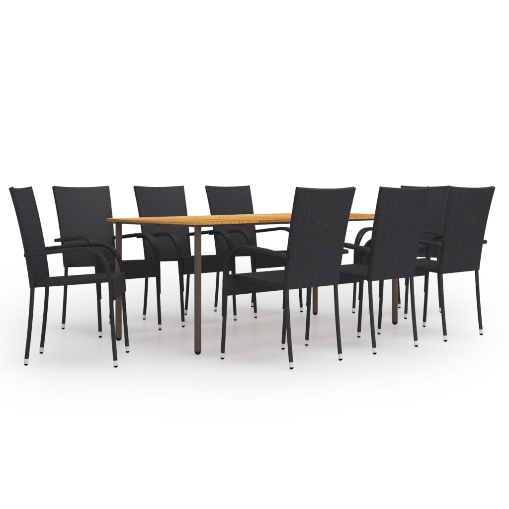 Berkfield 9 Piece Garden Dining Set Poly Rattan Black