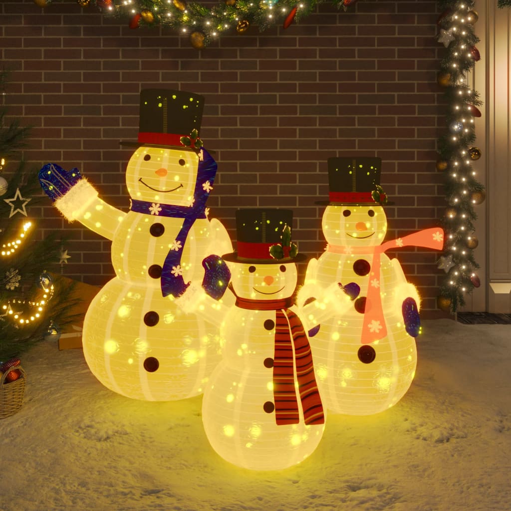 Berkfield Decorative Christmas Snowman Family Figures with LED Luxury Fabric