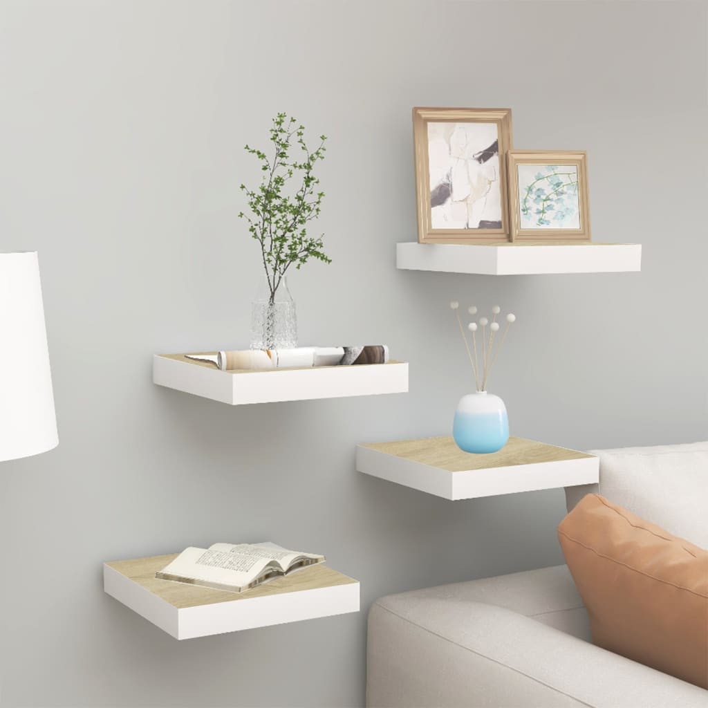 Berkfield Floating Wall Shelves 4 pcs Oak and White 23x23.5x3.8 cm MDF