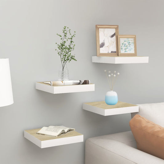 Berkfield Floating Wall Shelves 4 pcs Oak and White 23x23.5x3.8 cm MDF