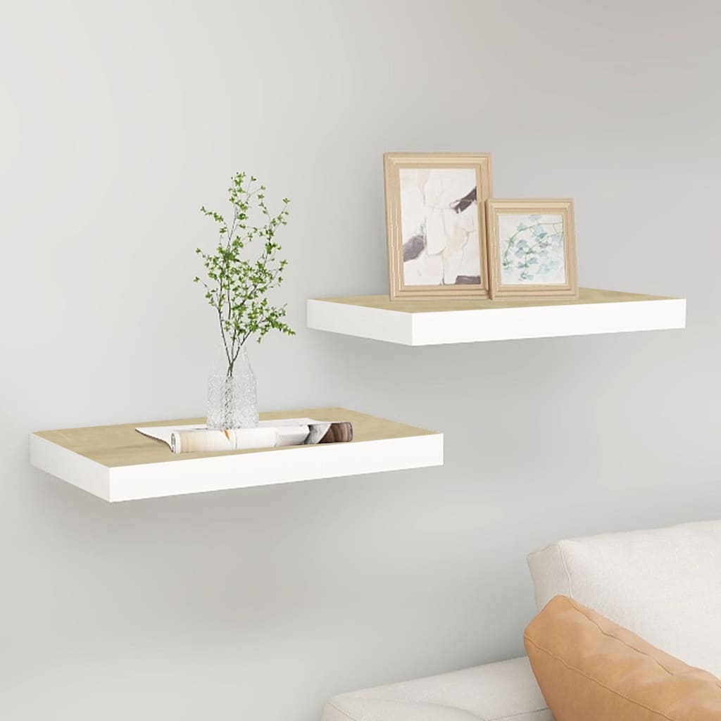 Berkfield Floating Wall Shelves 2 pcs Oak and White 50x23x3.8 cm MDF