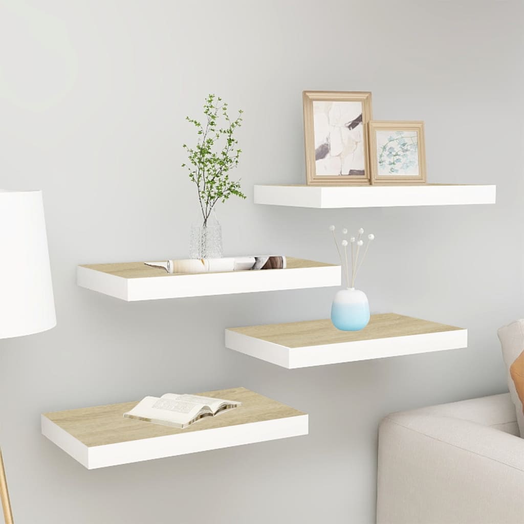 Berkfield Floating Wall Shelves 4 pcs Oak and White 50x23x3.8 cm MDF