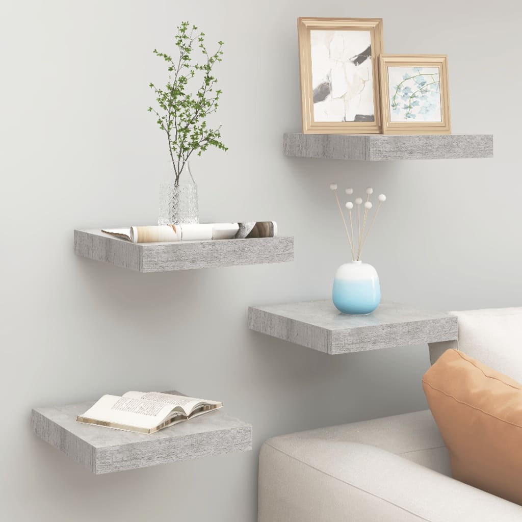Berkfield Floating Wall Shelves 4 pcs Concrete Grey 23x23.5x3.8 cm MDF