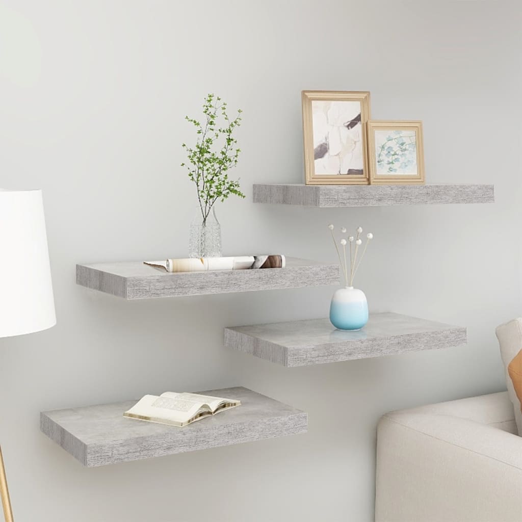 Berkfield Floating Wall Shelves 4 pcs Concrete Grey 50x23x3.8 cm MDF
