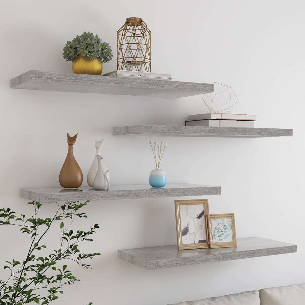 Berkfield Floating Wall Shelves 4 pcs Concrete Grey 80x23.5x3.8 cm MDF