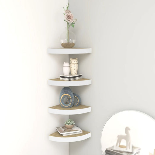Berkfield Wall Corner Shelves 4 pcs Oak and White 25x25x3.8 cm MDF