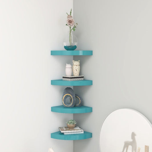 Berkfield Wall Corner Shelves 4 pcs Blue 25x25x3.8 cm MDF