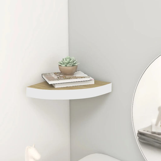 Berkfield Wall Corner Shelf Oak and White 35x35x3.8 cm MDF