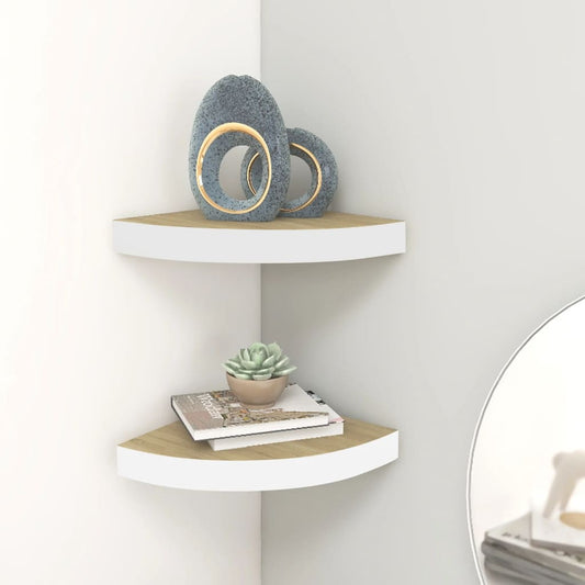 Berkfield Wall Corner Shelves 2 pcs Oak and White 35x35x3.8 cm MDF