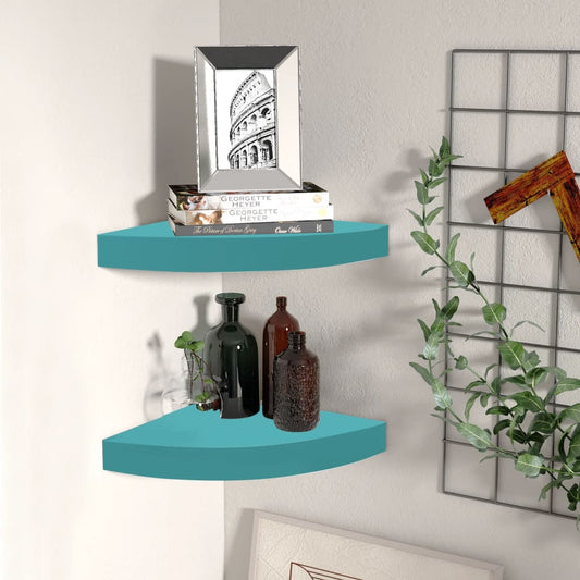 Berkfield Wall Corner Shelves 2 pcs Blue 35x35x3.8 cm MDF