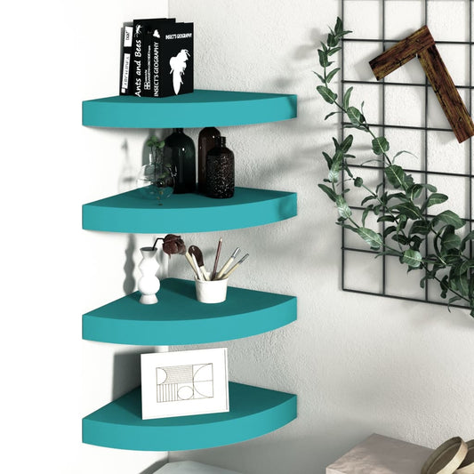 Berkfield Wall Corner Shelves 4 pcs Blue 35x35x3.8 cm MDF