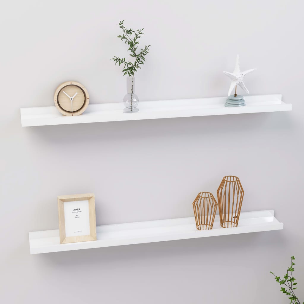 Berkfield Wall Shelves 2 pcs High Gloss White 80x9x3 cm