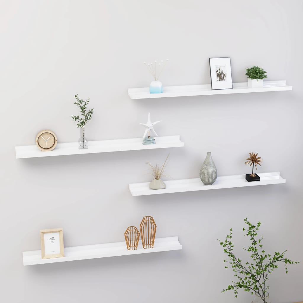 Berkfield Wall Shelves 4 pcs High Gloss White 80x9x3 cm
