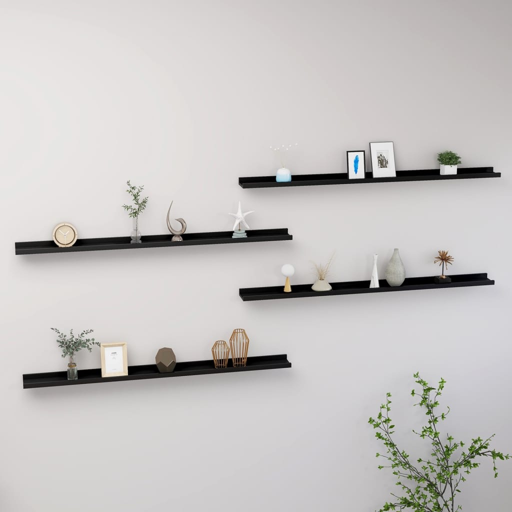 Berkfield Wall Shelves 4 pcs Black 115x9x3 cm