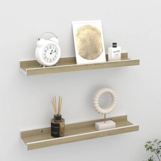 Berkfield Wall Shelves 2 pcs White and Sonoma Oak 40x9x3 cm