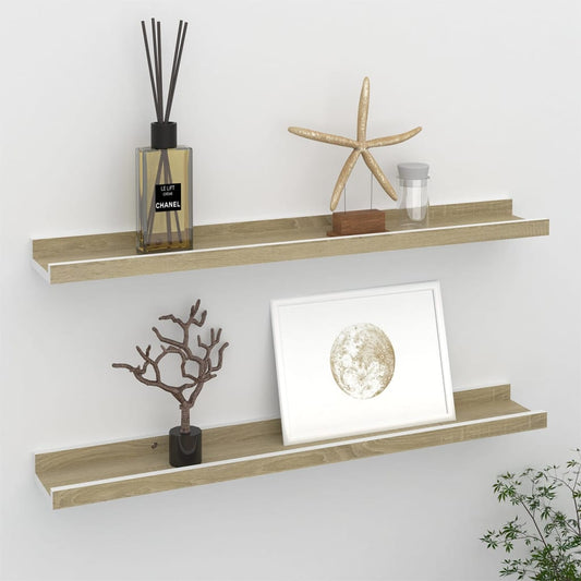 Berkfield Wall Shelves 2 pcs White and Sonoma Oak 60x9x3 cm