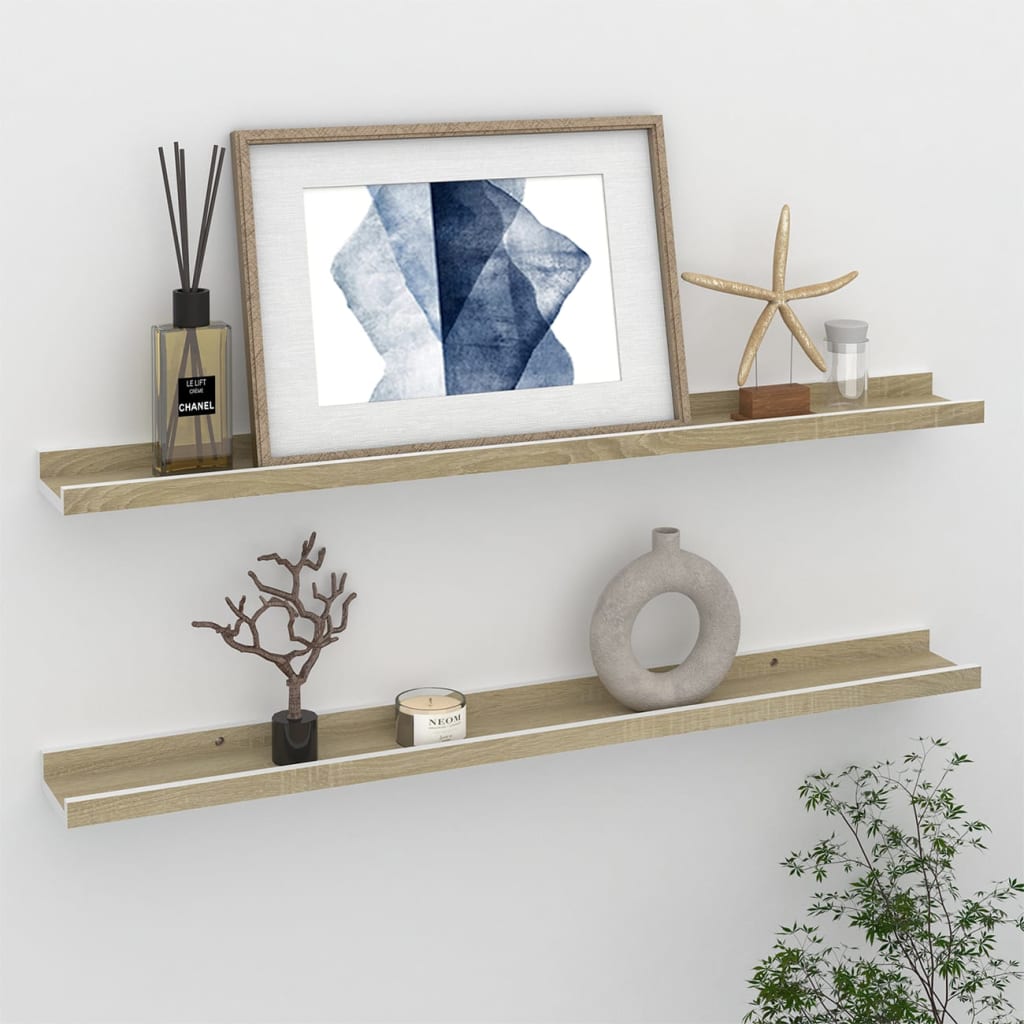 Berkfield Wall Shelves 2 pcs White and Sonoma Oak 80x9x3 cm