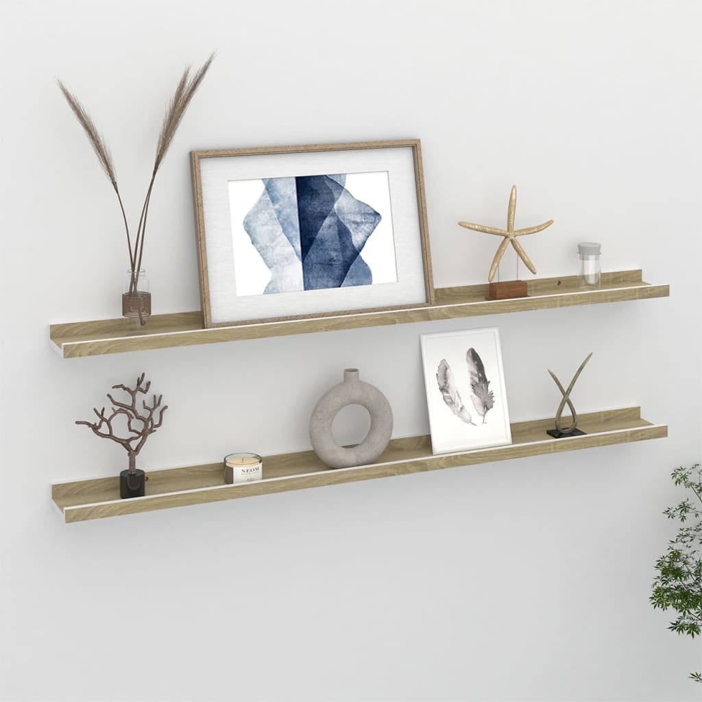 Berkfield Wall Shelves 2 pcs White and Sonoma Oak 100x9x3 cm