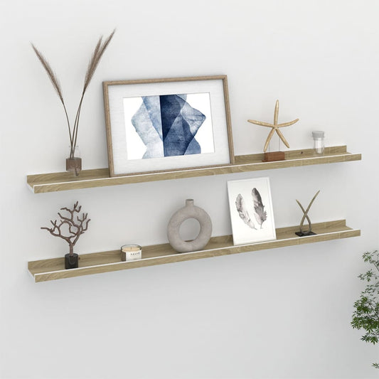 Berkfield Wall Shelves 2 pcs White and Sonoma Oak 100x9x3 cm