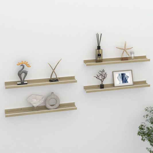 Berkfield Wall Shelves 4 pcs White and Sonoma Oak 60x9x3 cm