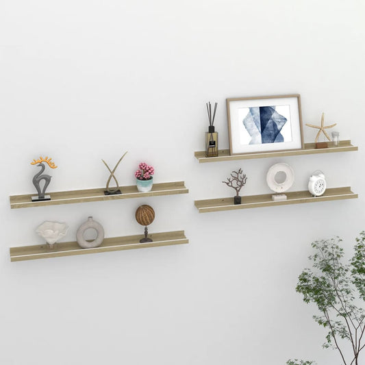 Berkfield Wall Shelves 4 pcs White and Sonoma Oak 80x9x3 cm