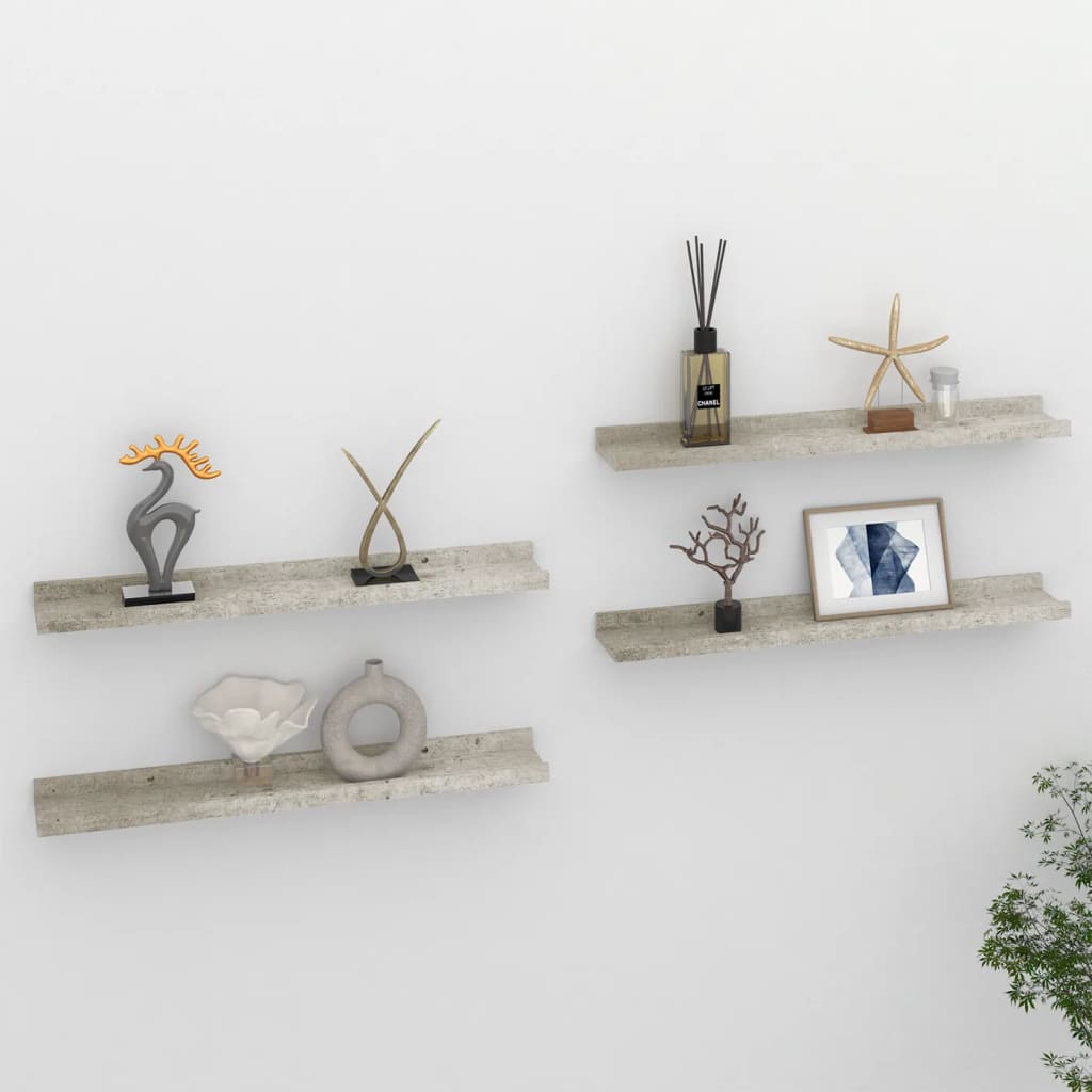 Berkfield Wall Shelves 4 pcs Concrete Grey 60x9x3 cm