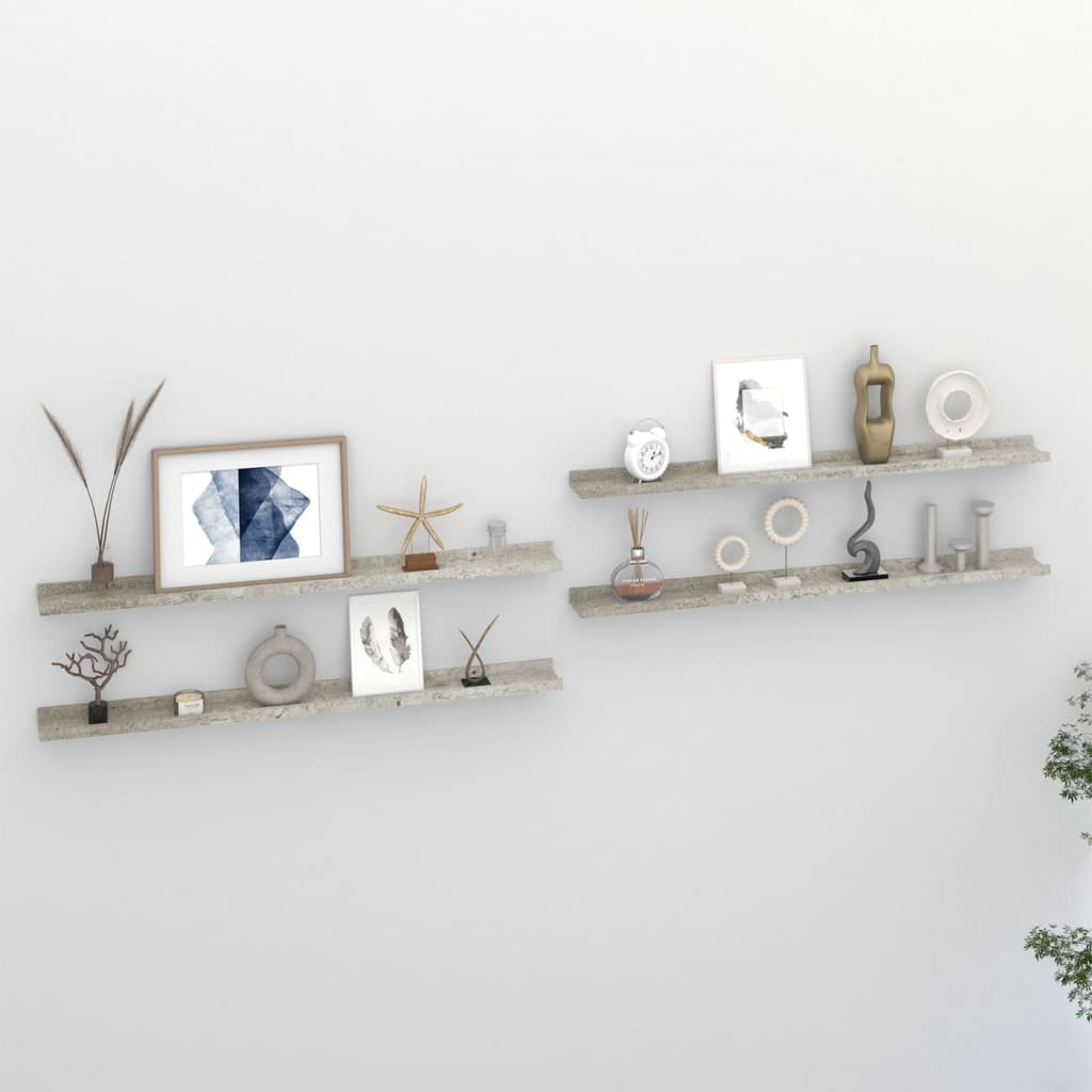 Berkfield Wall Shelves 4 pcs Concrete Grey 100x9x3 cm