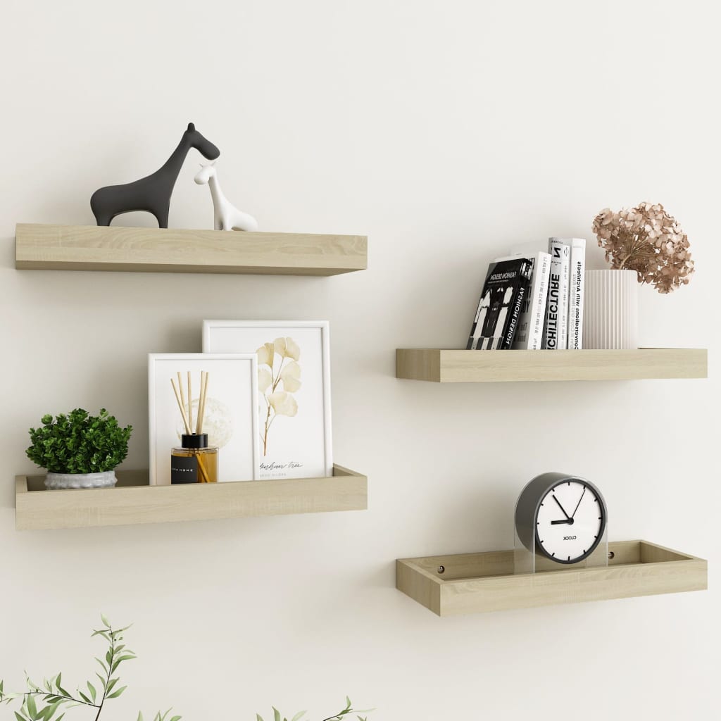 Berkfield Loggia Wall Shelves 4 pcs Oak 40x15x4 cm MDF