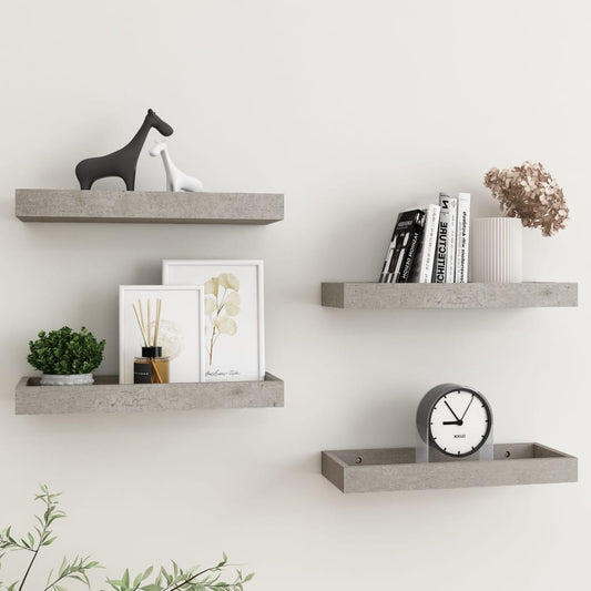 Berkfield Loggia Wall Shelves 4 pcs Concrete Grey 40x15x4 cm MDF