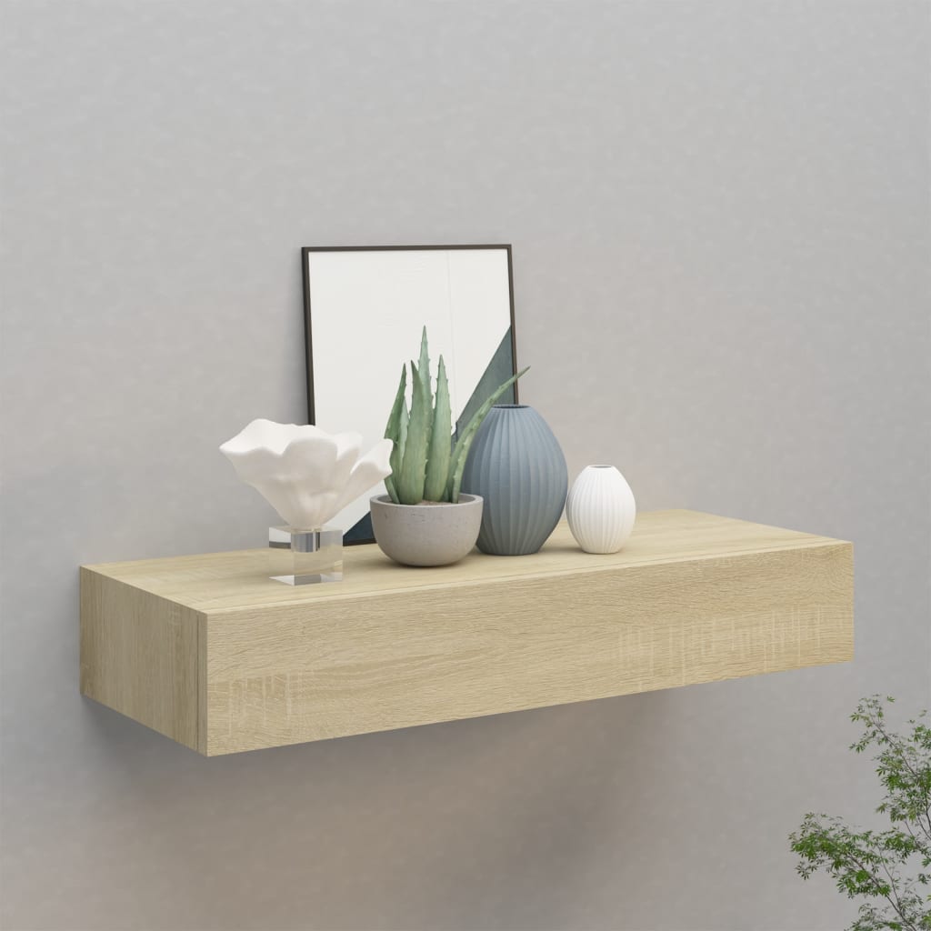 Berkfield Wall-mounted Drawer Shelf Oak 60x23.5x10cm MDF
