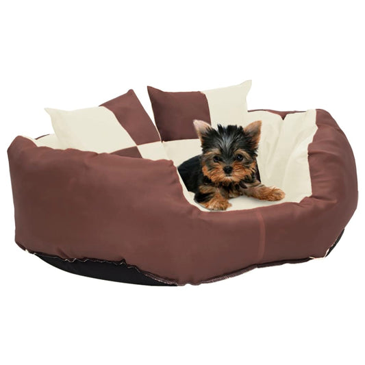 Berkfield Reversible & Washable Dog Cushion Brown and Cream 65x50x20 cm